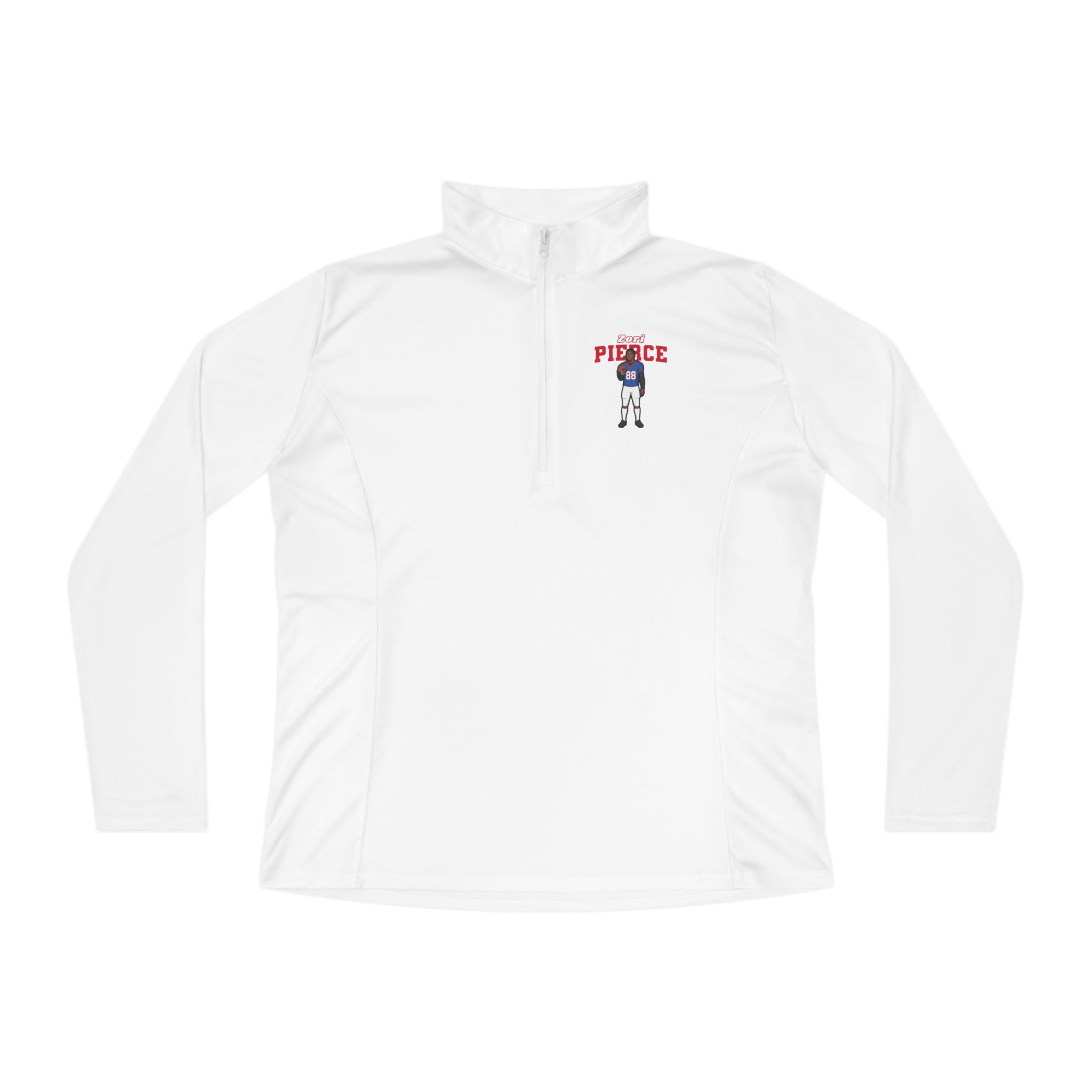 Women's Q-Zip Pullover — character_name_arch in White