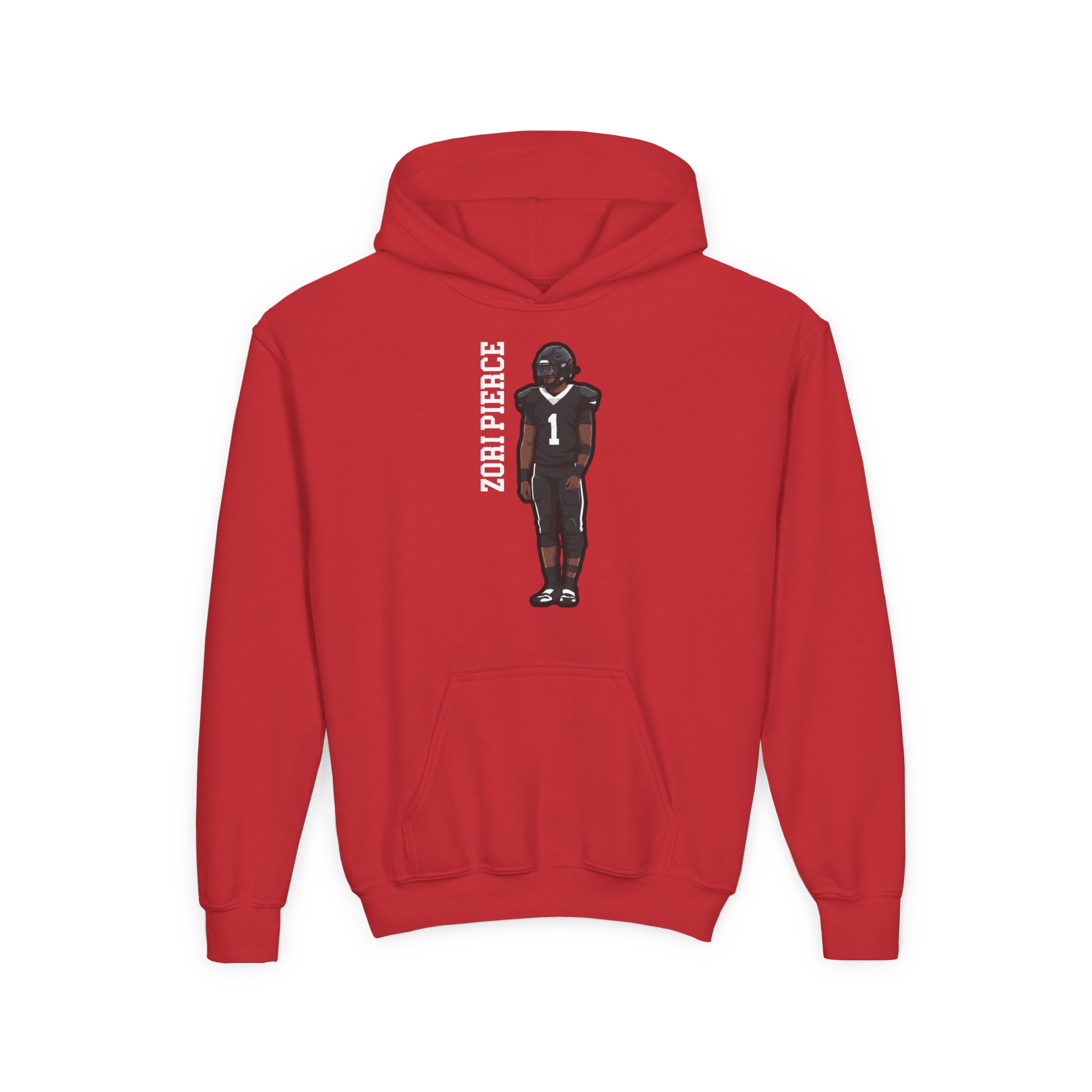 Youth Hoodie — character_name_vertical in Red