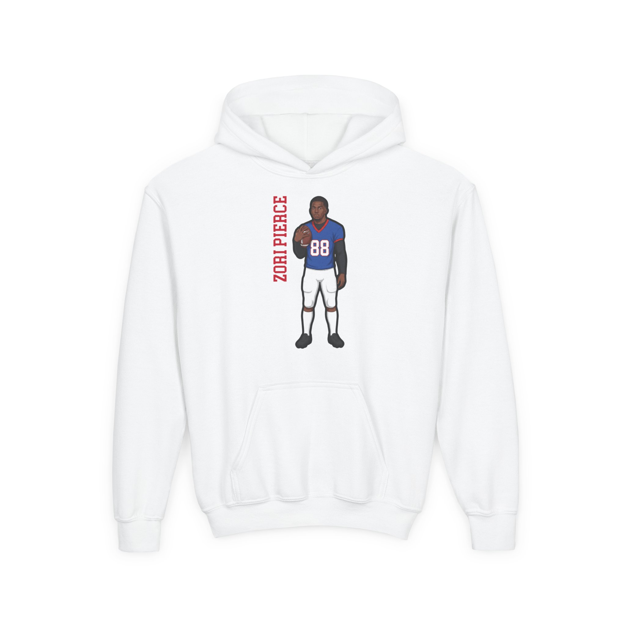 Youth Hoodie — character_name_vertical in White