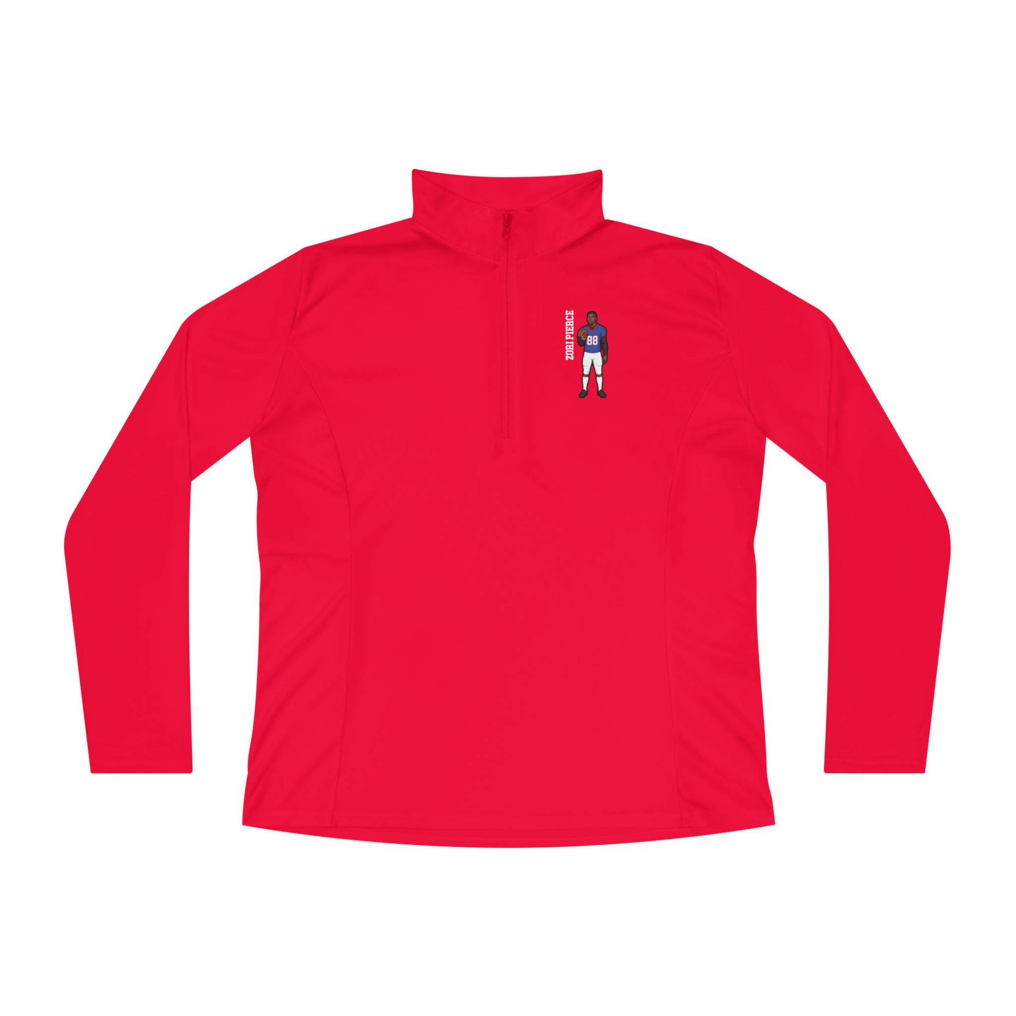 Women's Q-Zip Pullover — character_name_vertical in Red