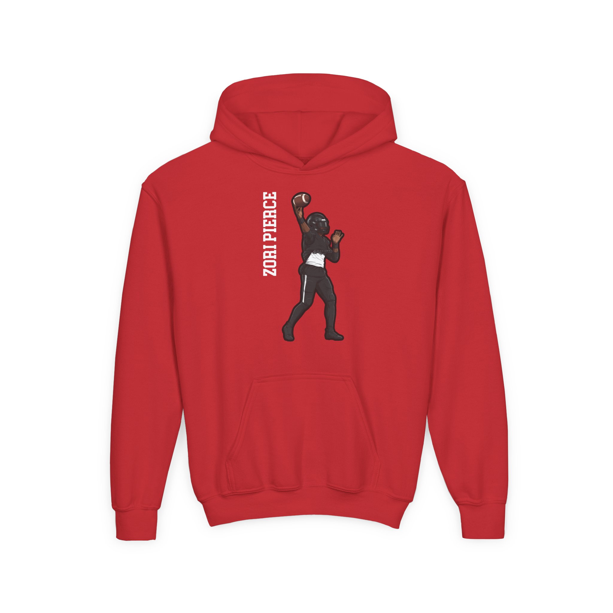 Youth Hoodie — character_name_vertical in Red