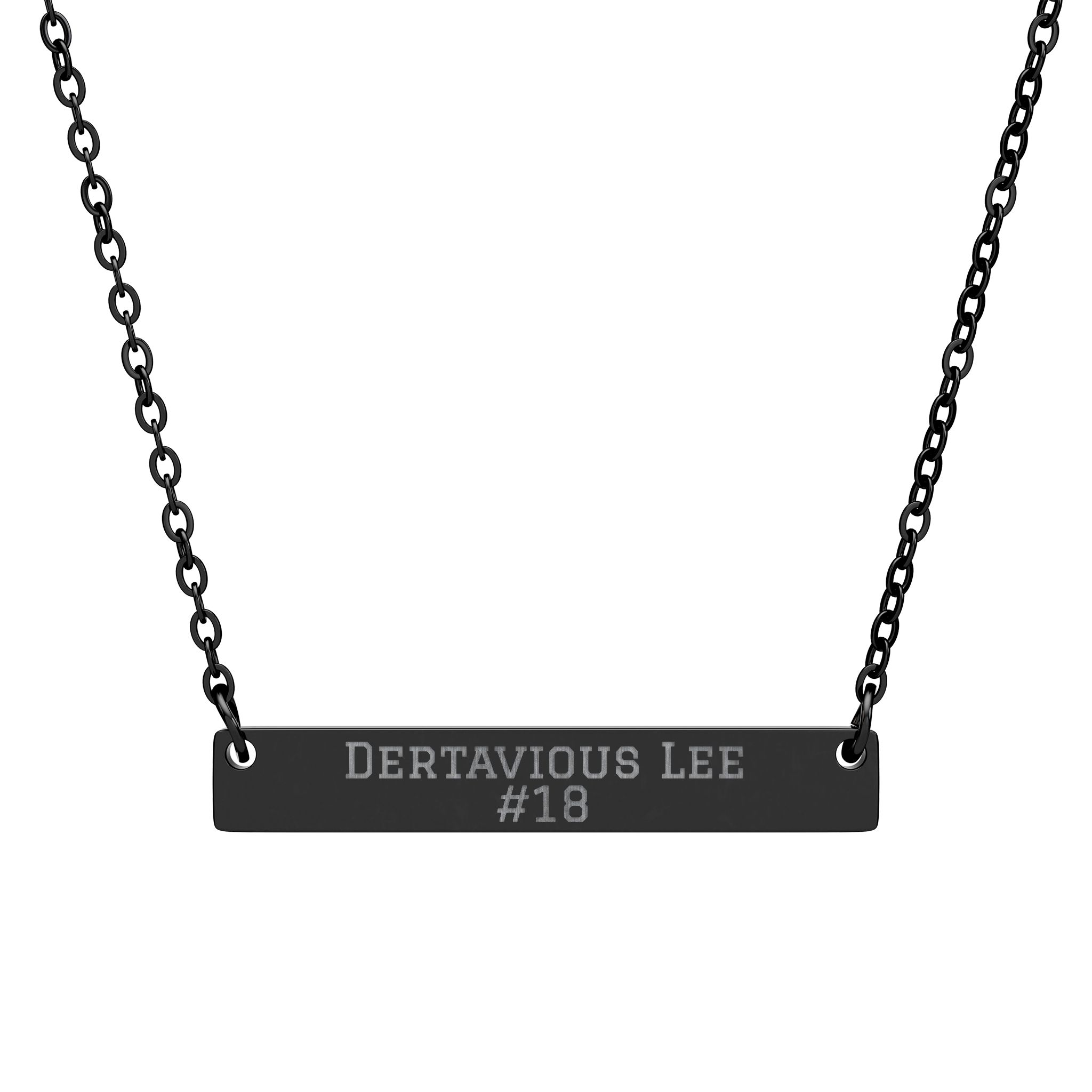 Engraved Bar Necklace — Name & Number in Black