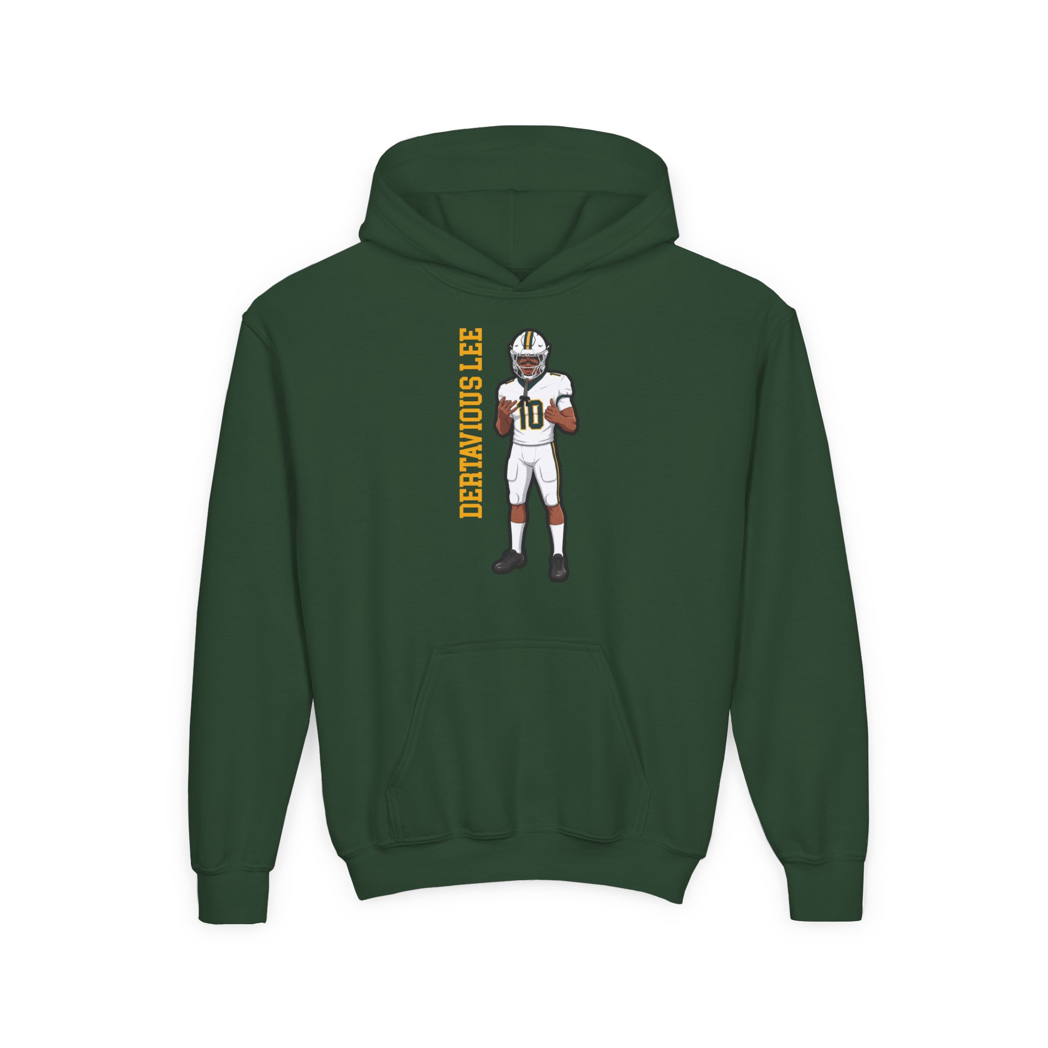 Youth Hoodie — character_name_vertical in Green