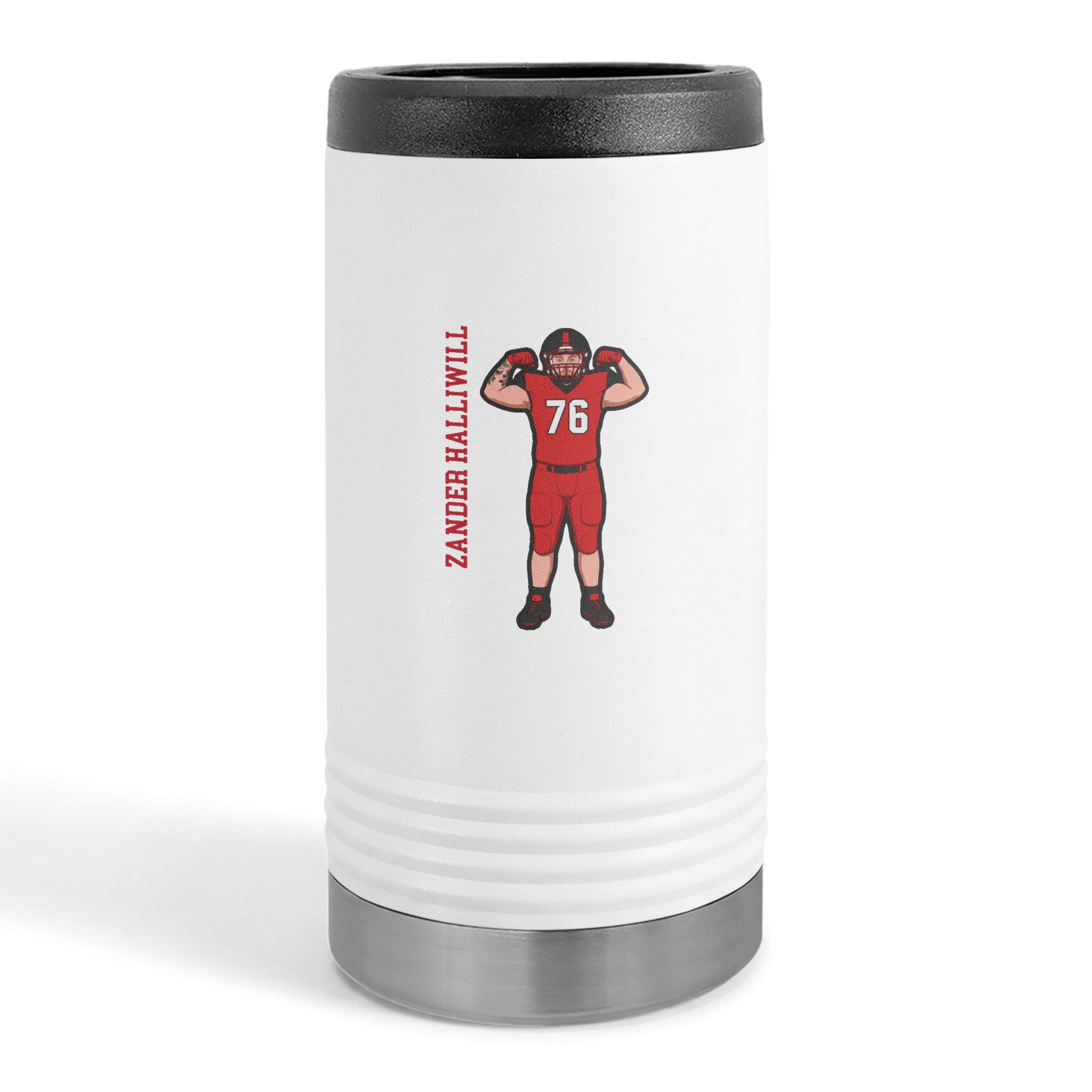 Slim Stainless Can Cooler — character_name_vertical in White