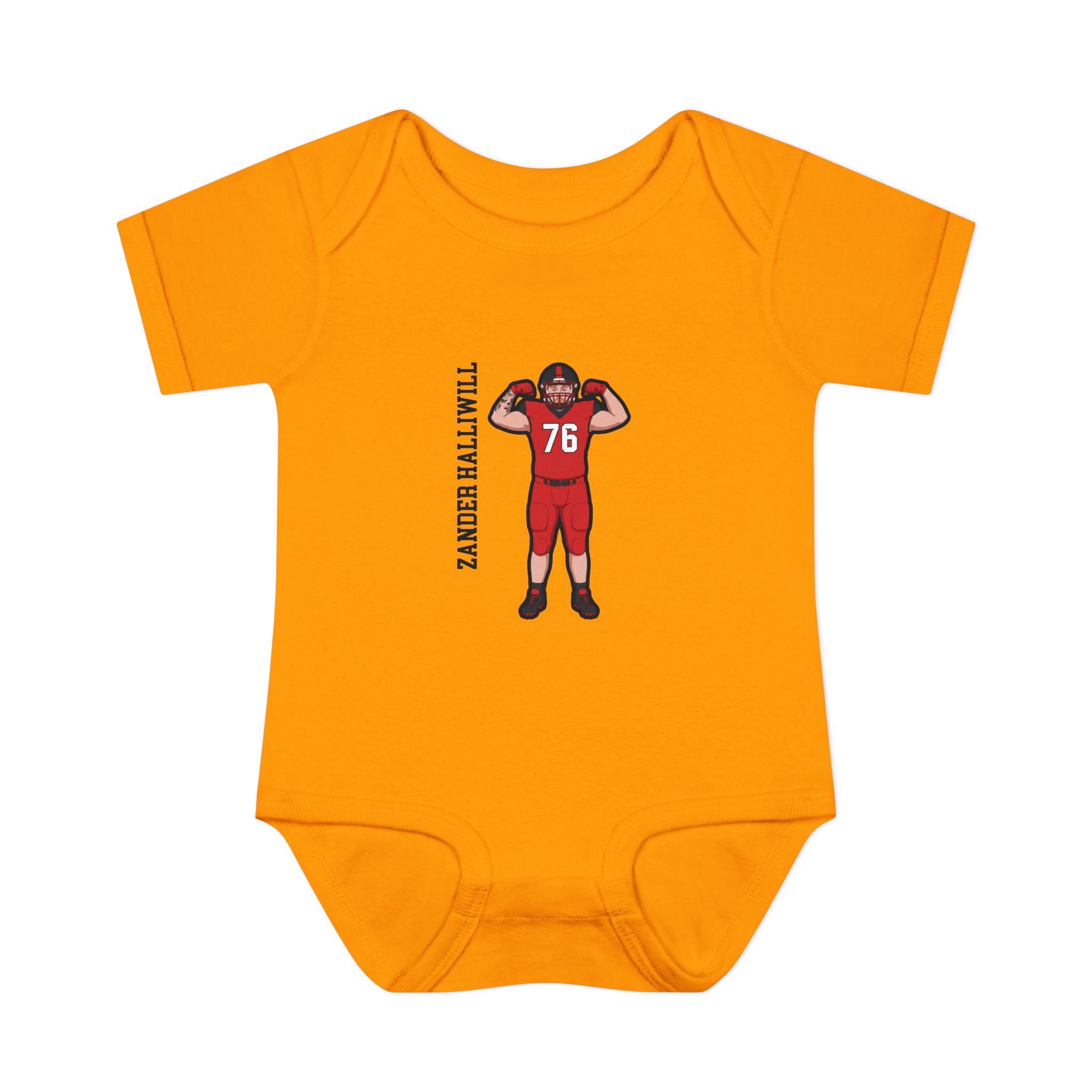 Baby Onesie — character_name_vertical in Gold