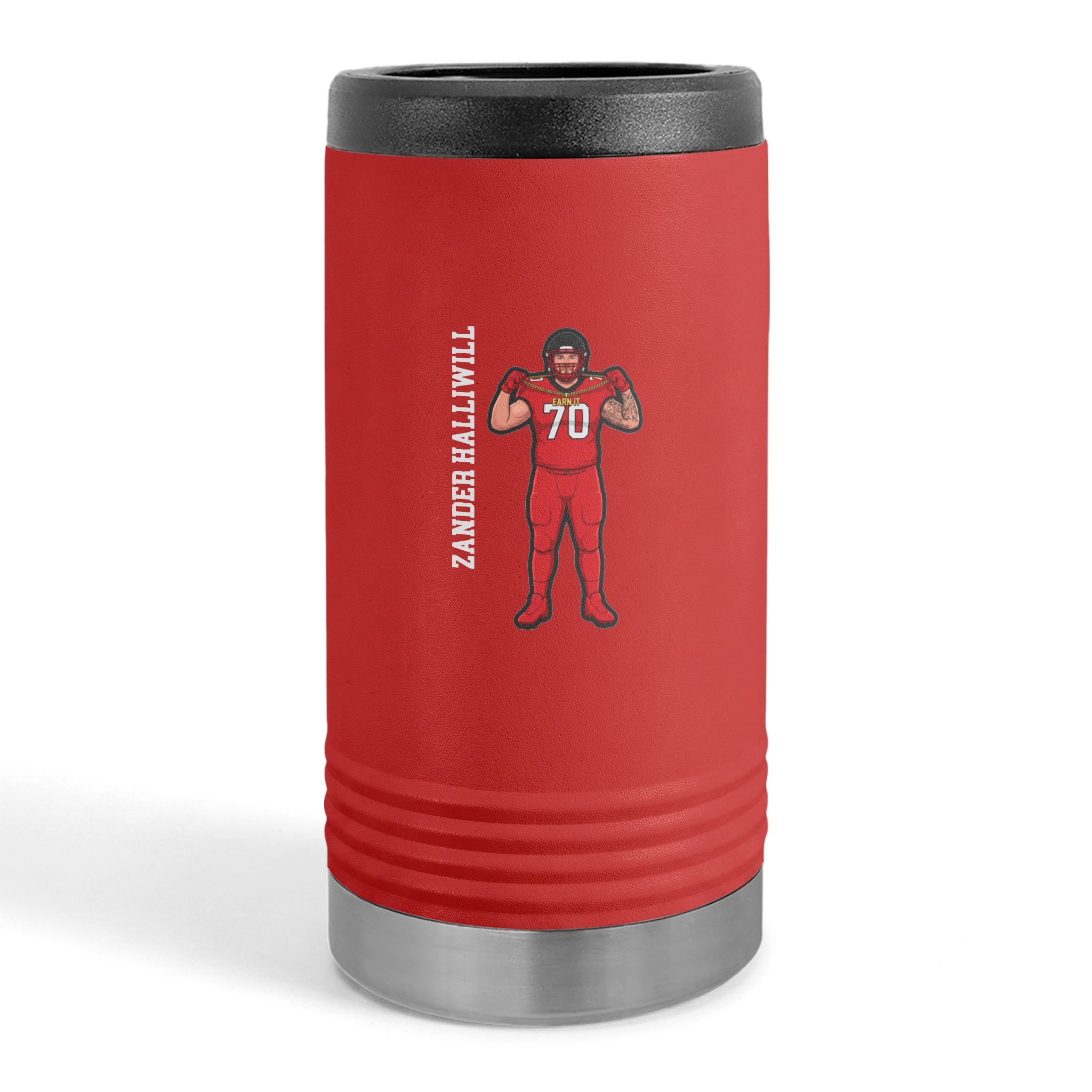 Slim Stainless Can Cooler — character_name_vertical in Red