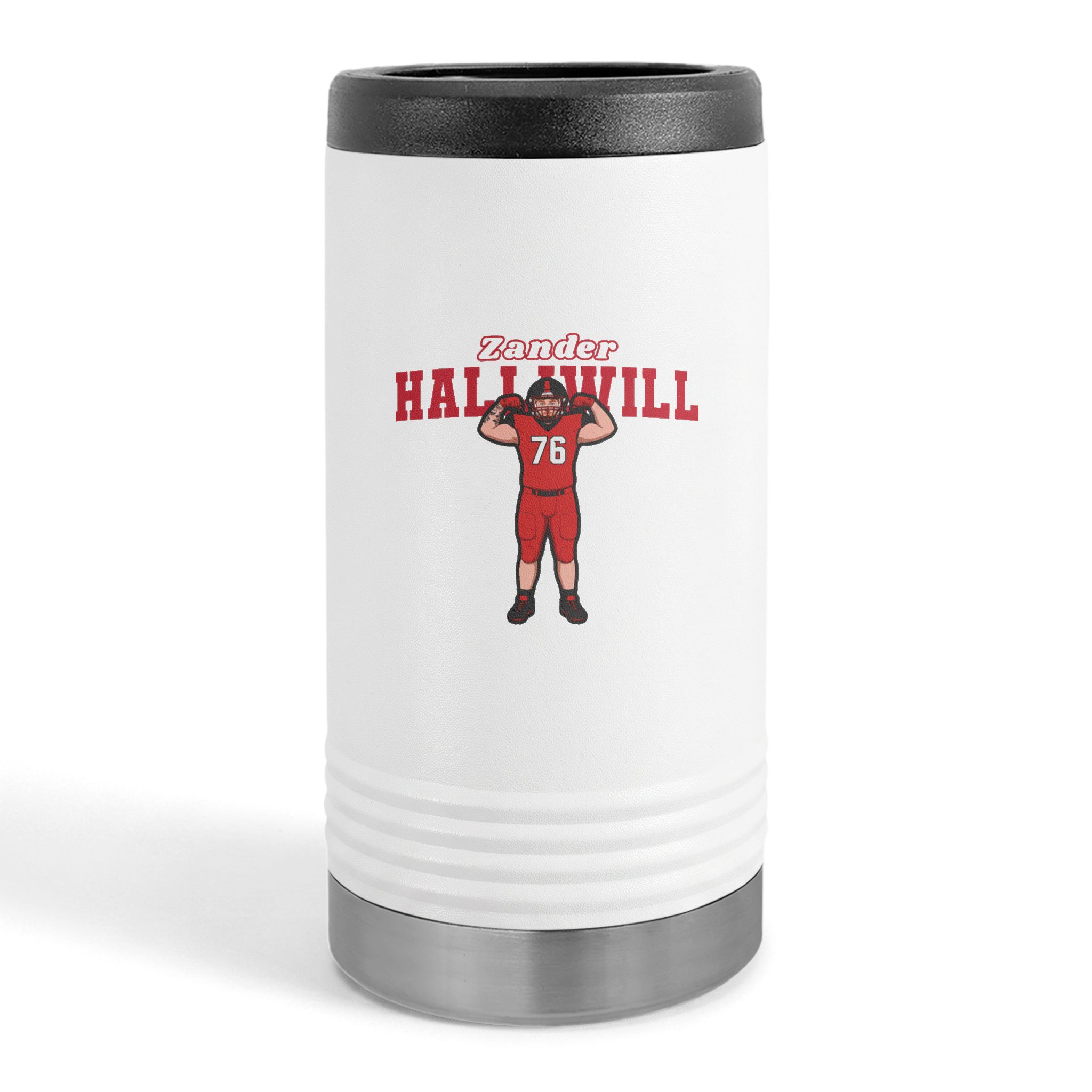 Slim Stainless Can Cooler — character_name_arch in White
