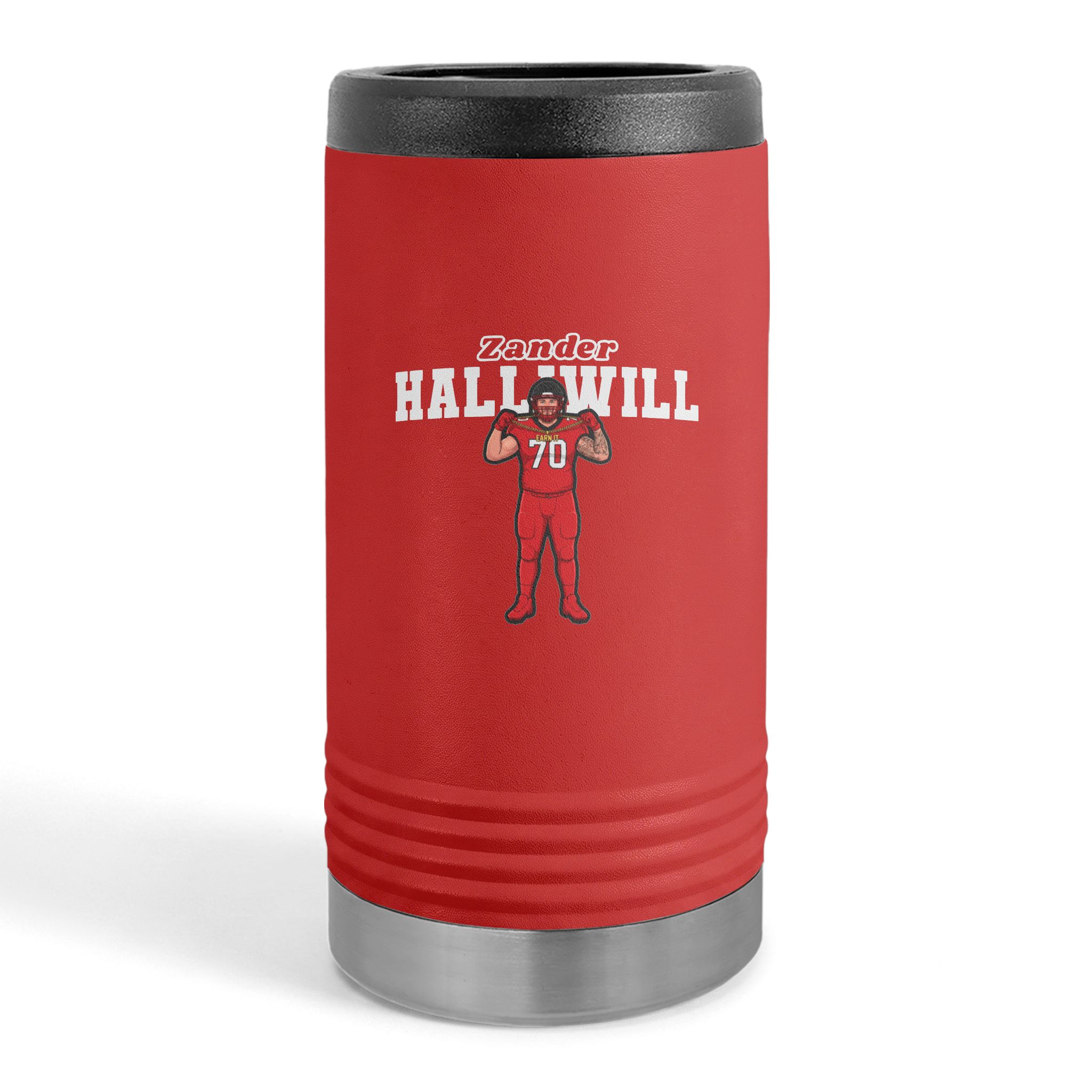 Slim Stainless Can Cooler — character_name_arch in Red