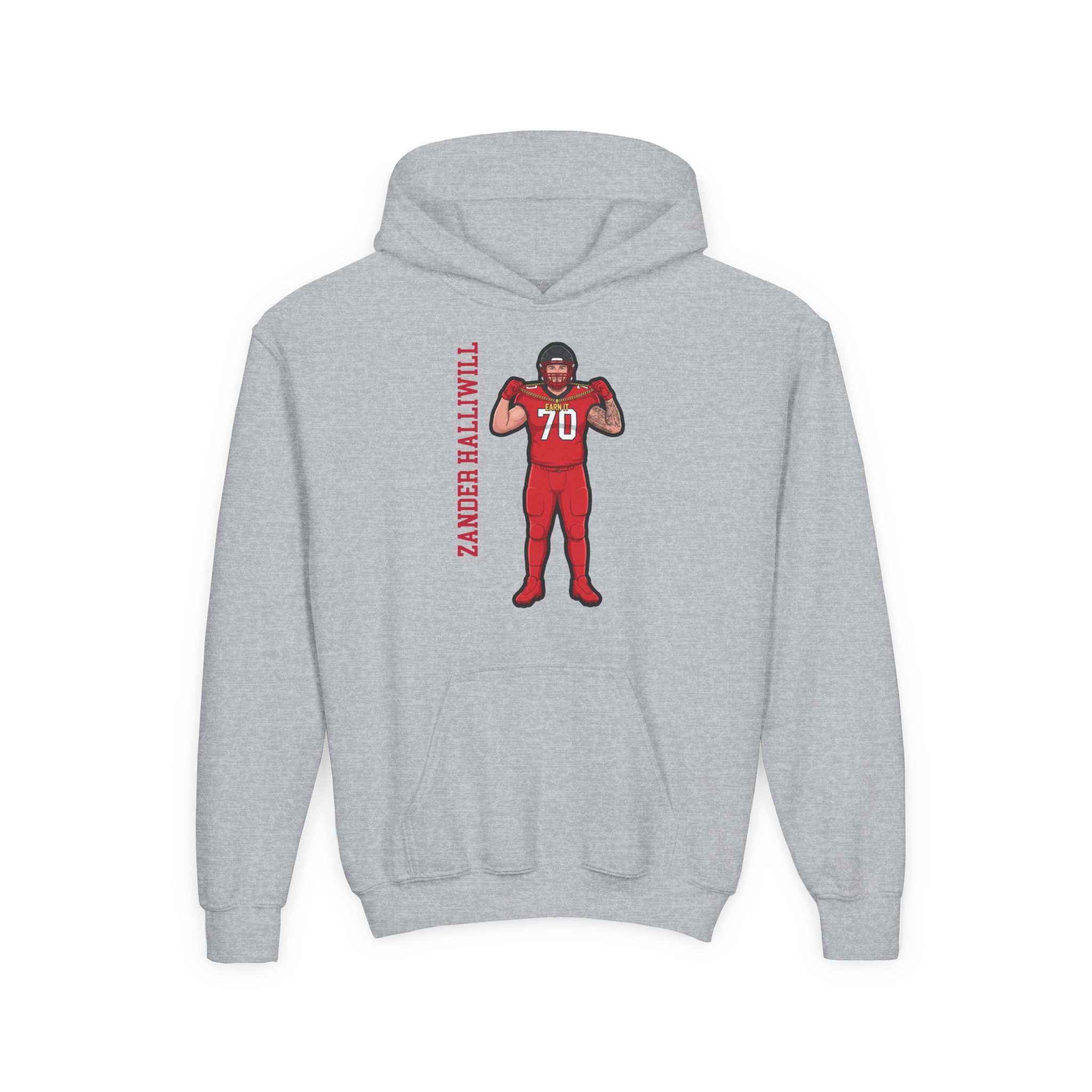 Youth Hoodie — character_name_vertical in Grey