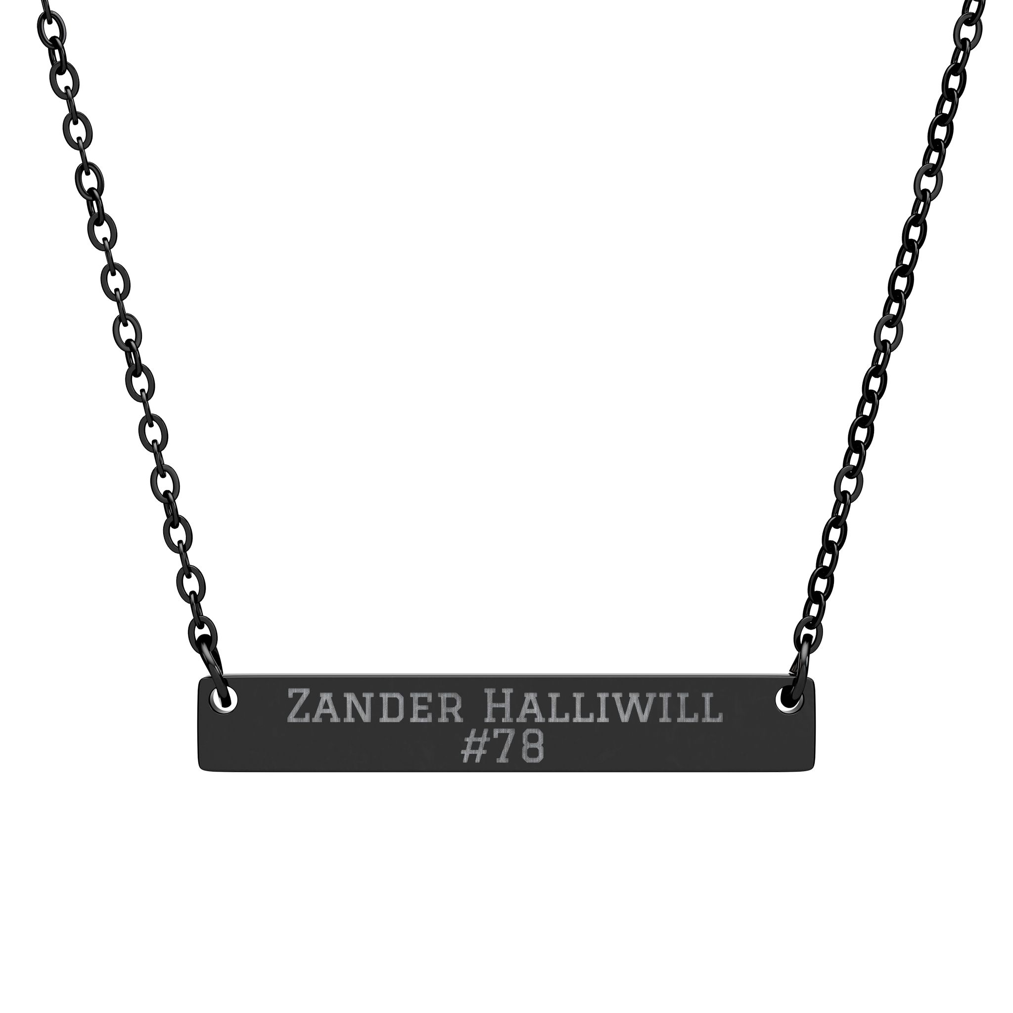 Engraved Bar Necklace — Name & Number in Black
