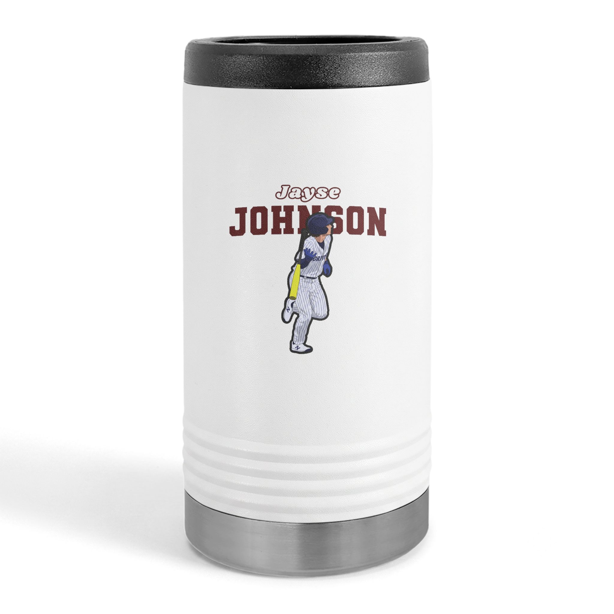Slim Stainless Can Cooler — character_name_arch in White