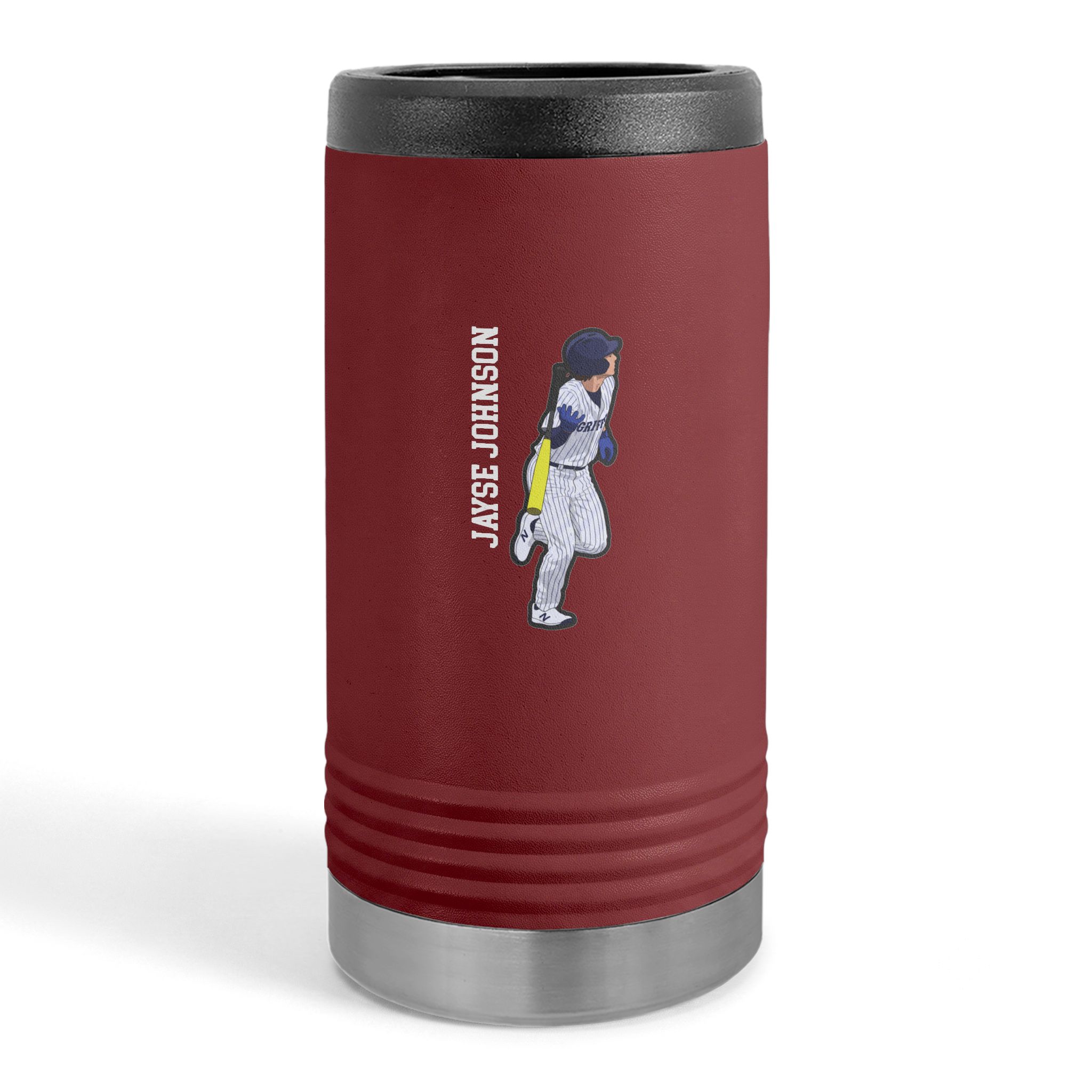Slim Stainless Can Cooler — character_name_vertical in Maroon