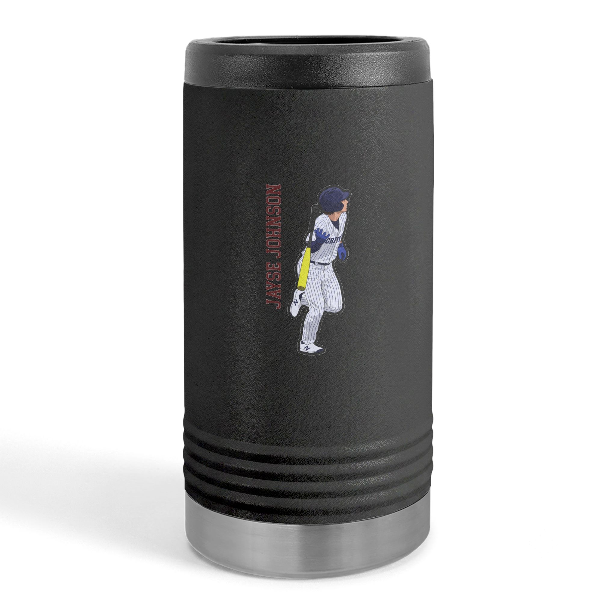 Slim Stainless Can Cooler — character_name_vertical in Black