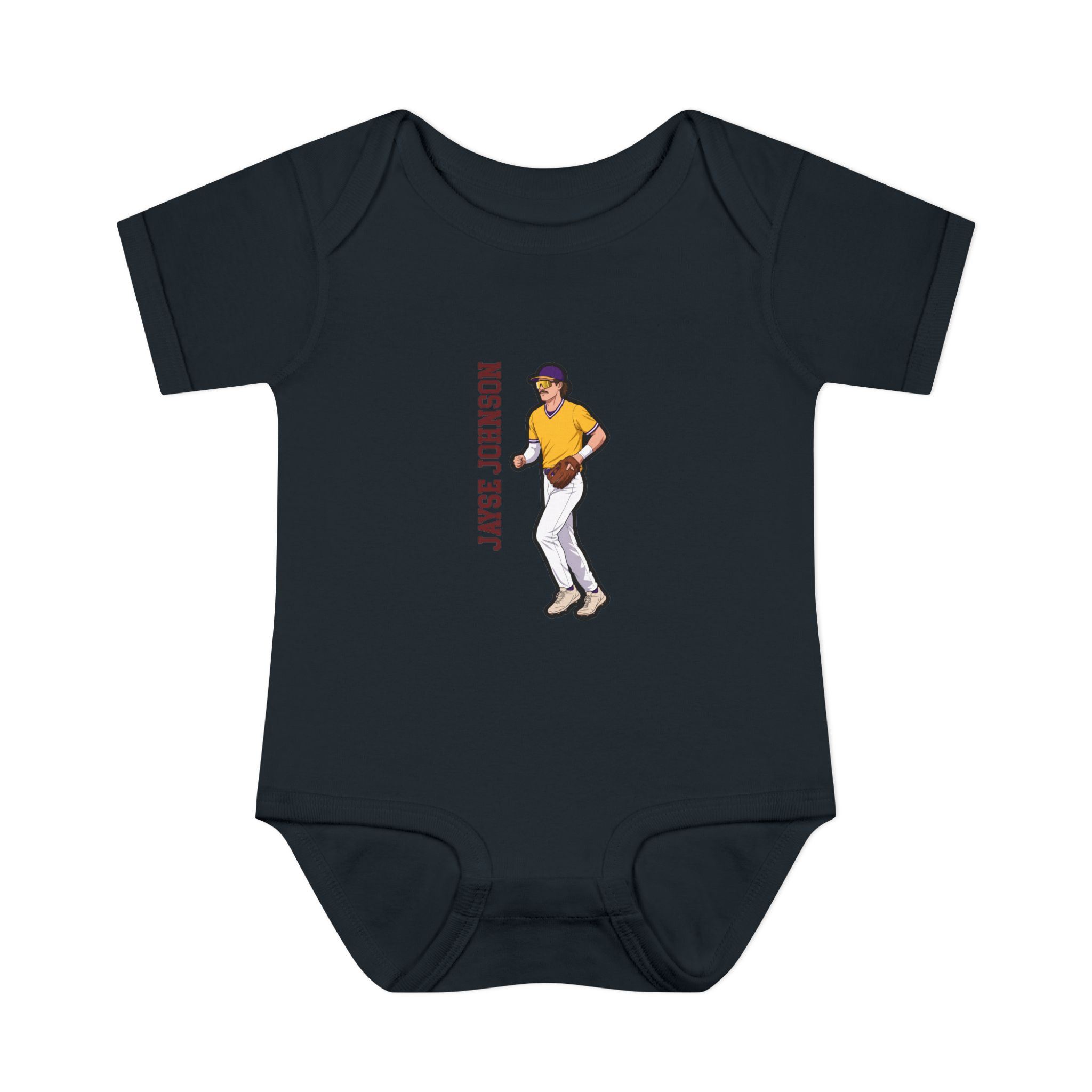 Baby Onesie — character_name_vertical in Black