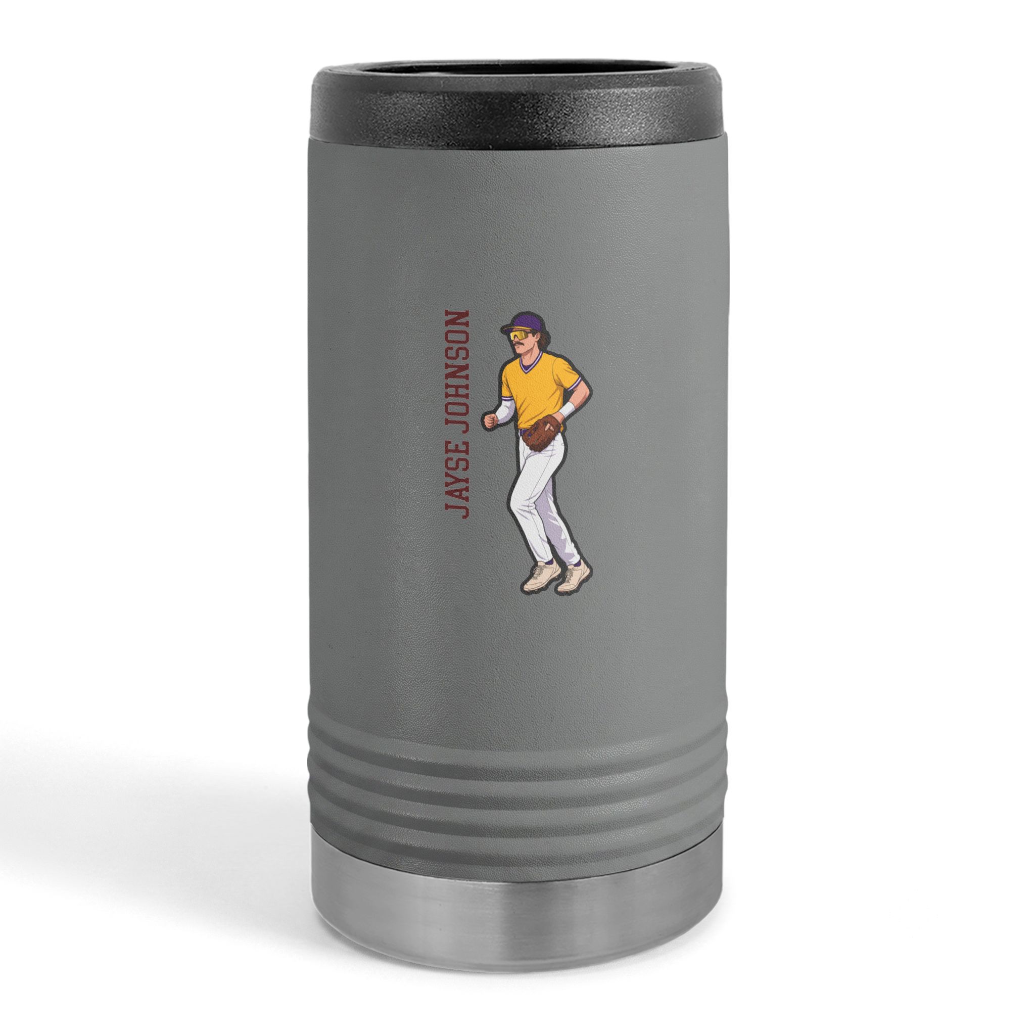 Slim Stainless Can Cooler — character_name_vertical in Grey