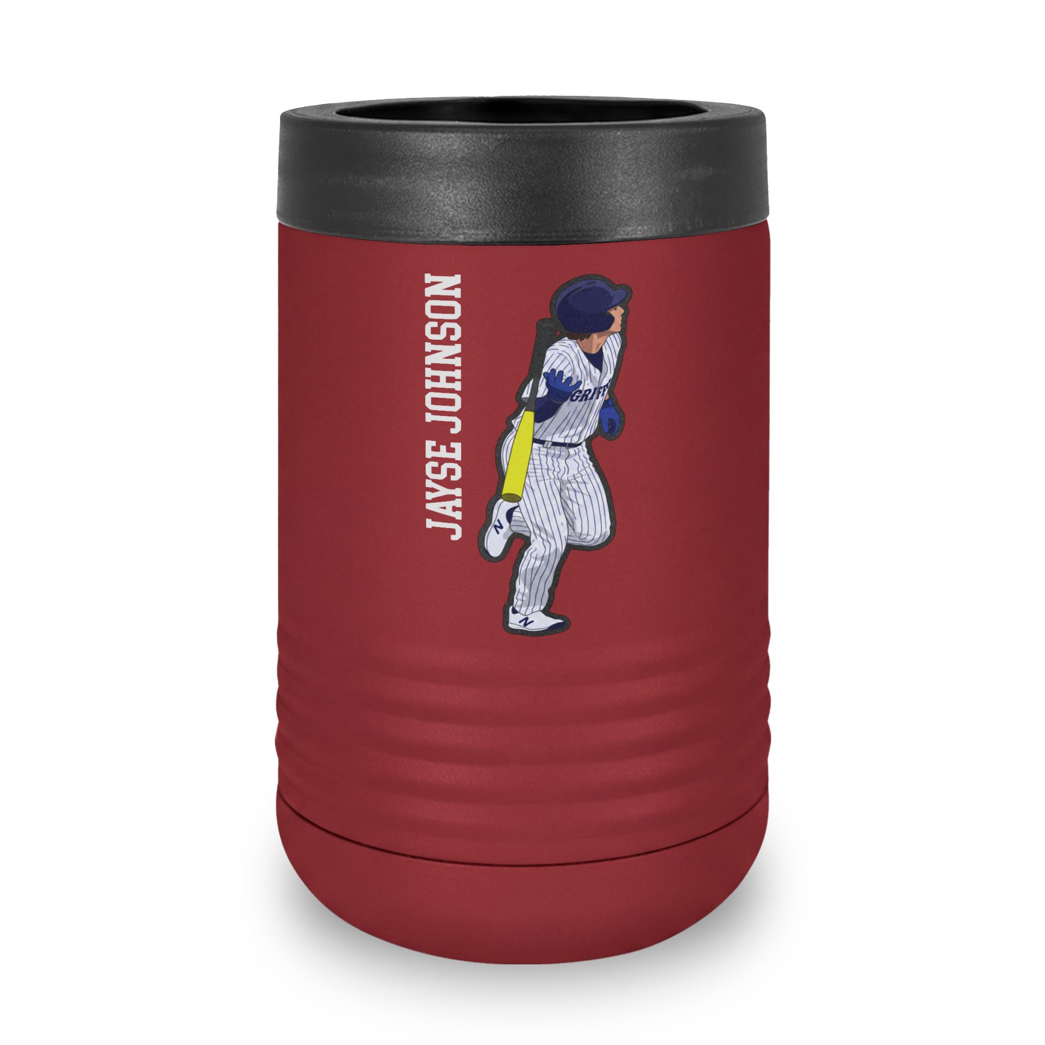 Stainless Can Cooler — character_name_vertical in Maroon