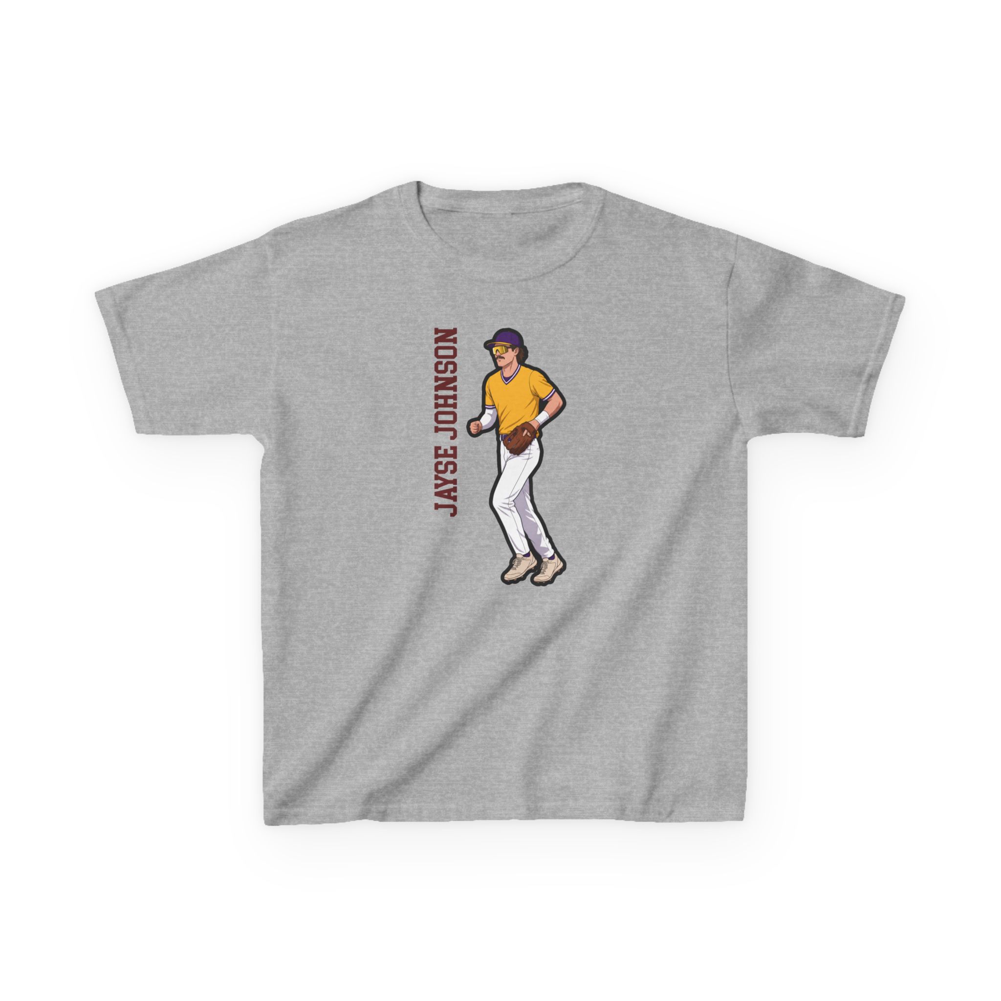 Youth Tee — character_name_vertical in Grey