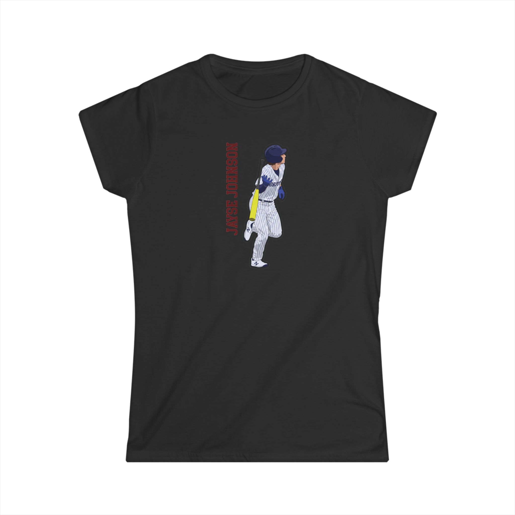 Women's Softstyle Tee — character_name_vertical in Black