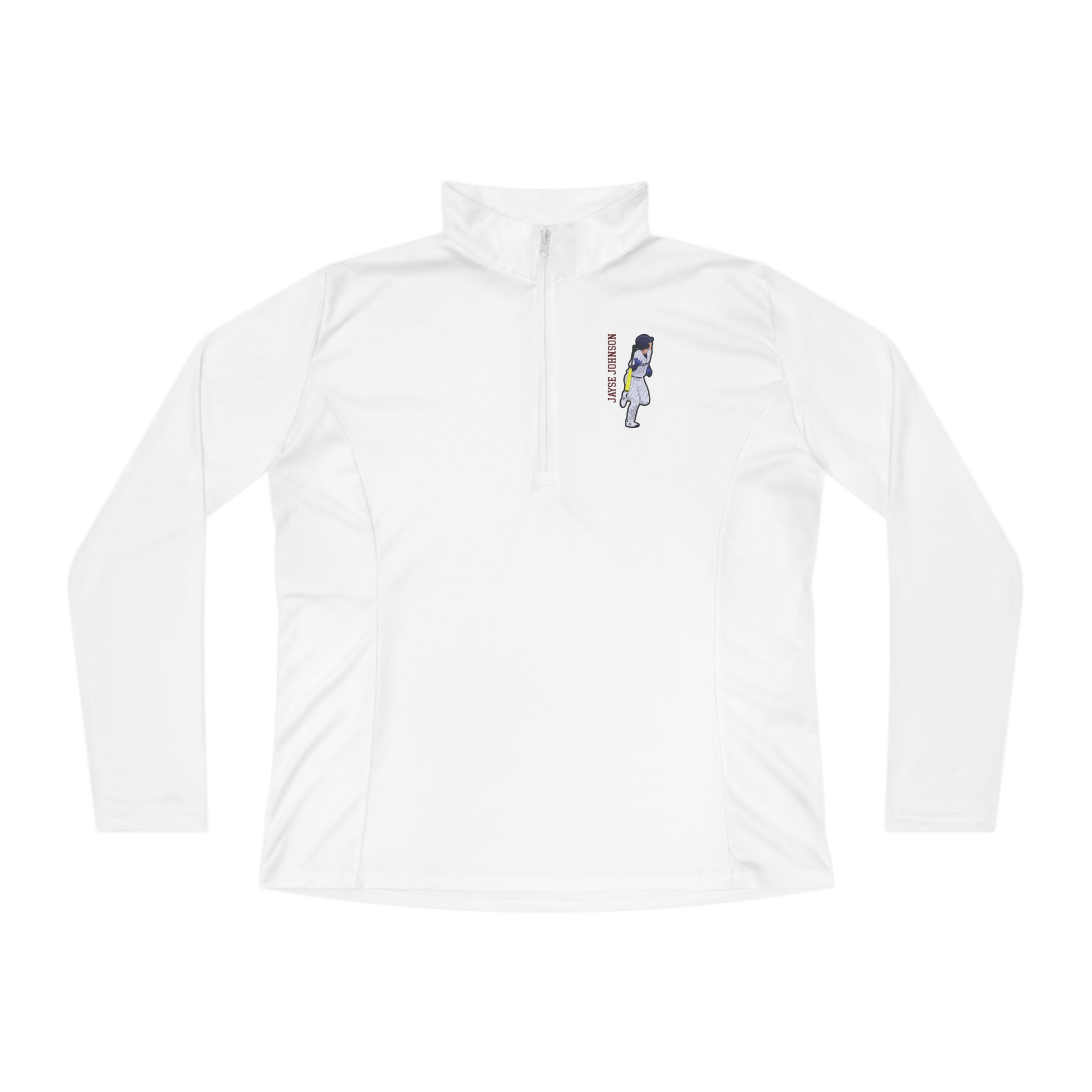 Women's Q-Zip Pullover — character_name_vertical in White