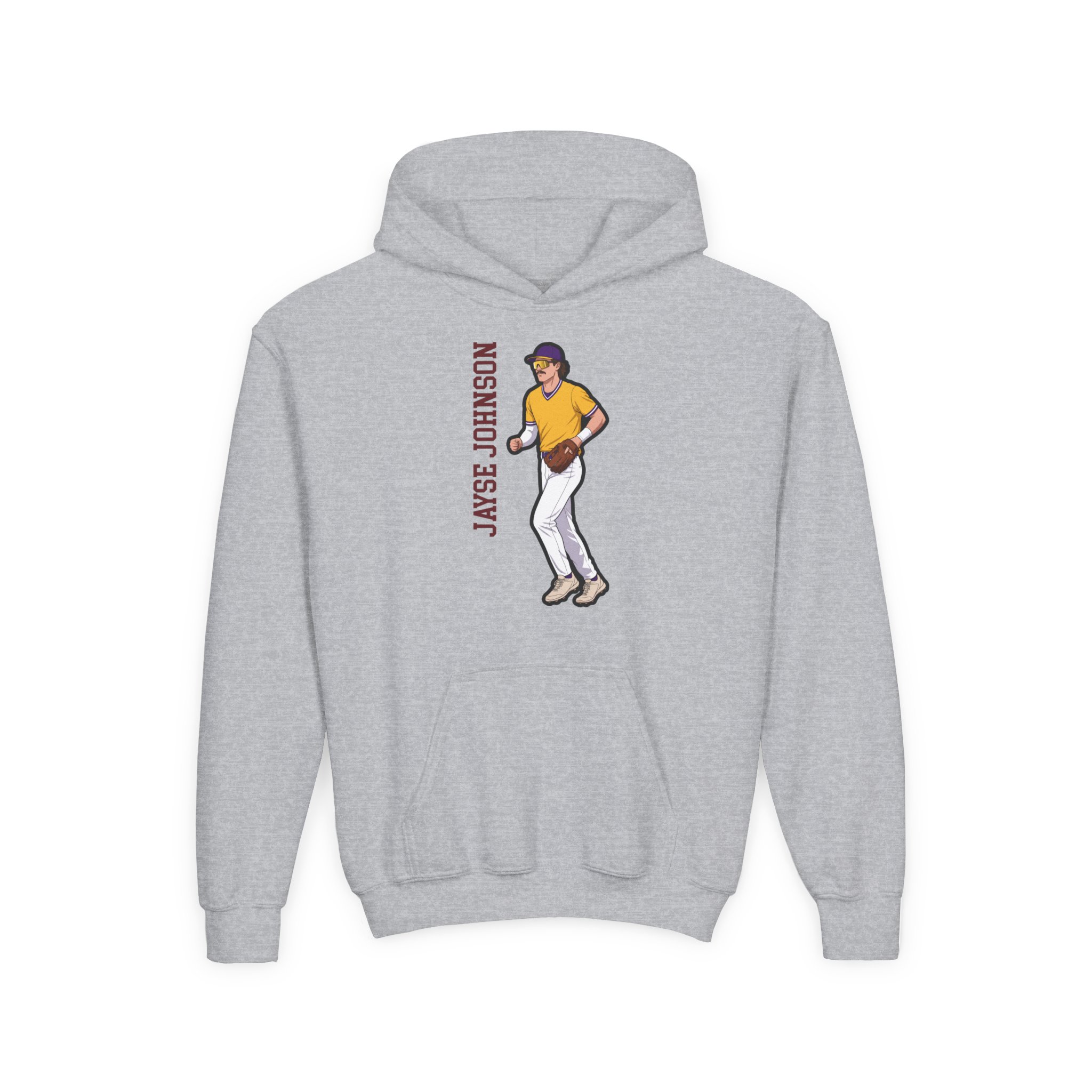 Youth Hoodie — character_name_vertical in Grey