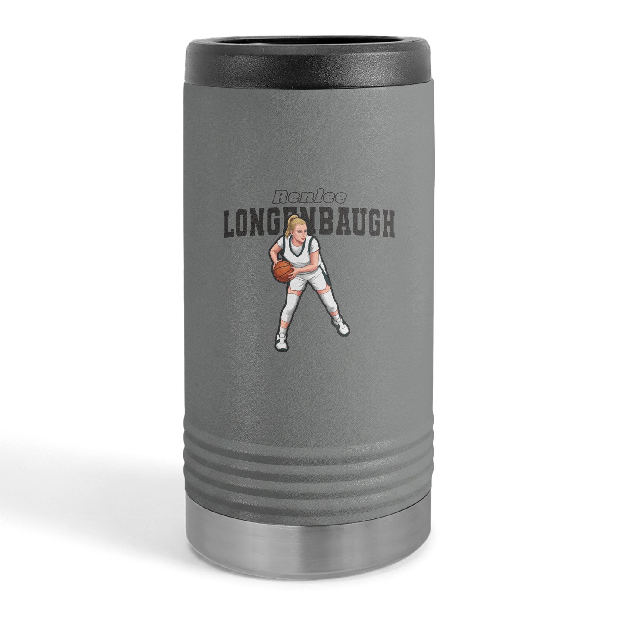 Slim Stainless Can Cooler — character_name_arch in Grey