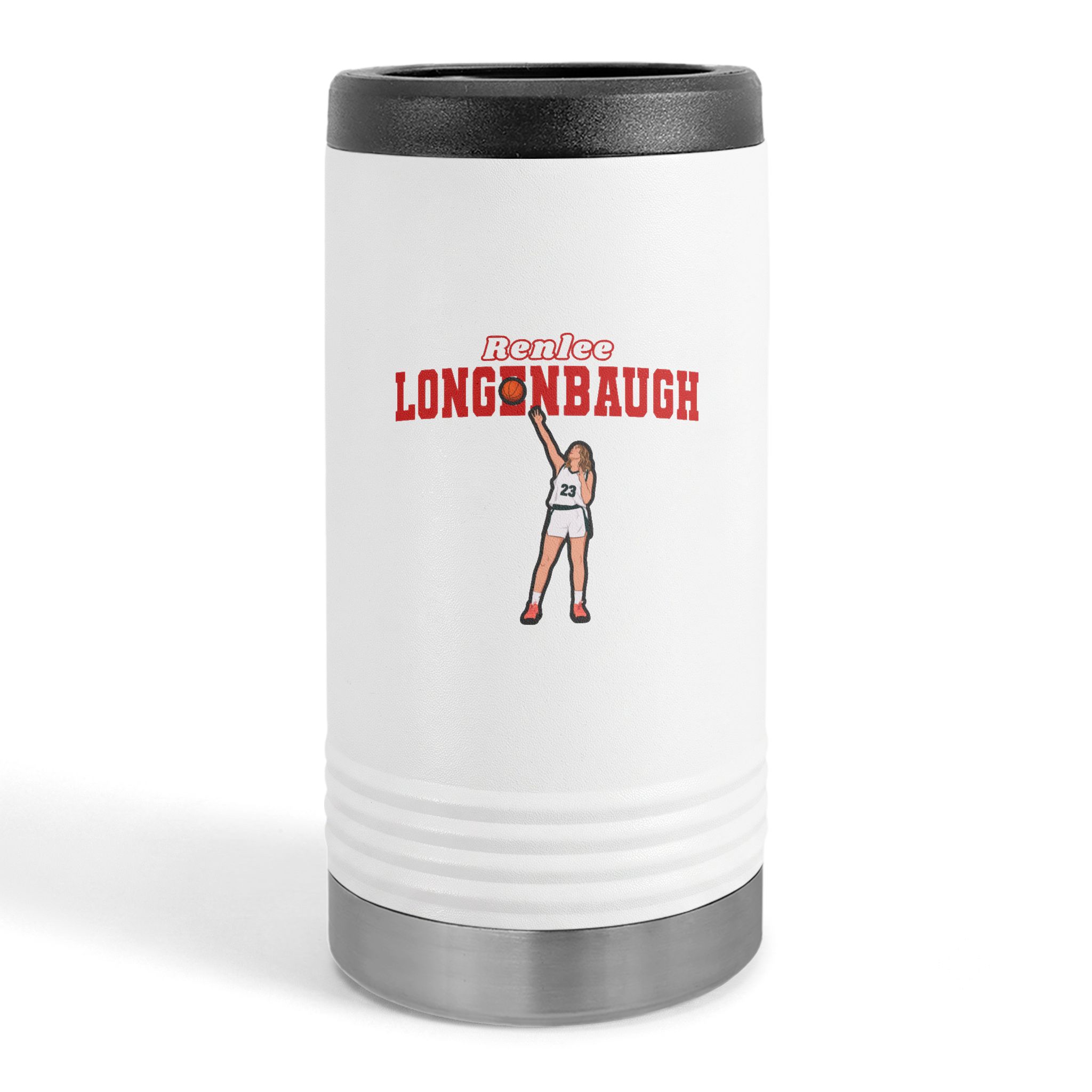 Slim Stainless Can Cooler — character_name_arch in White