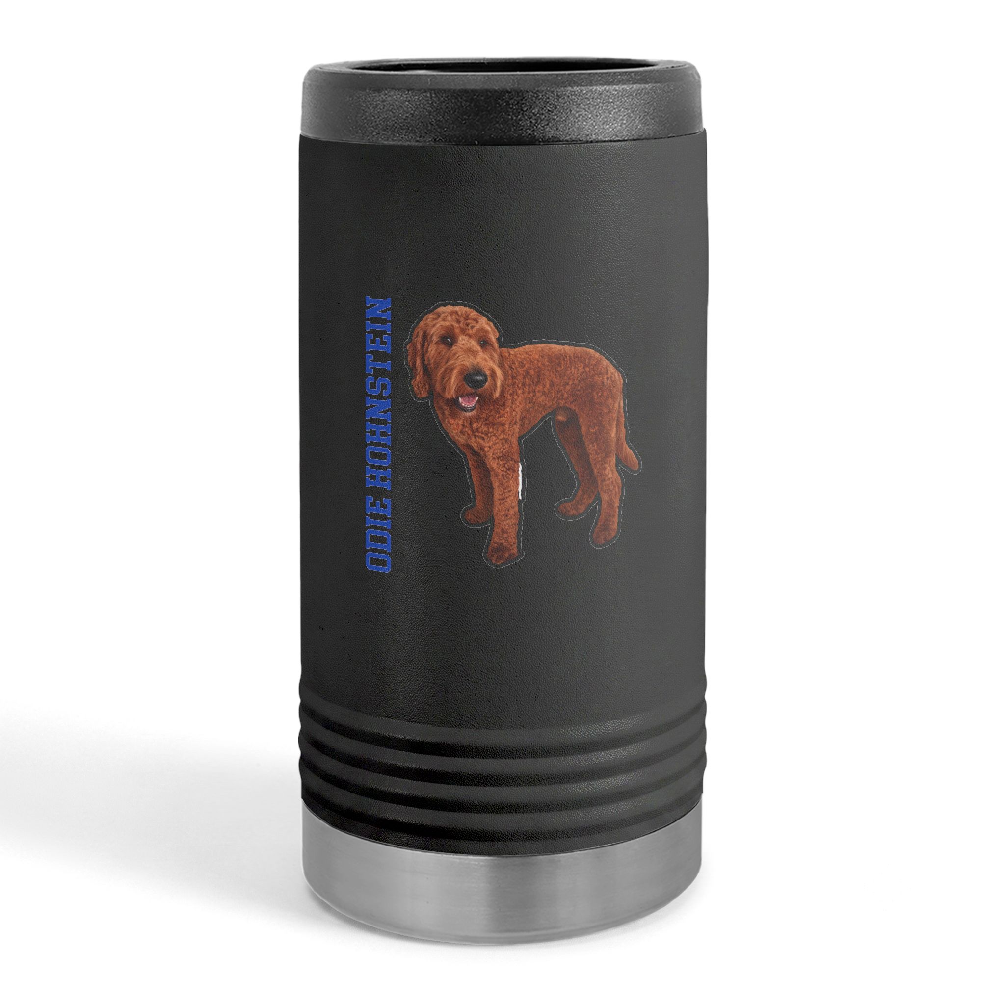 Slim Stainless Can Cooler — character_name_vertical in Black