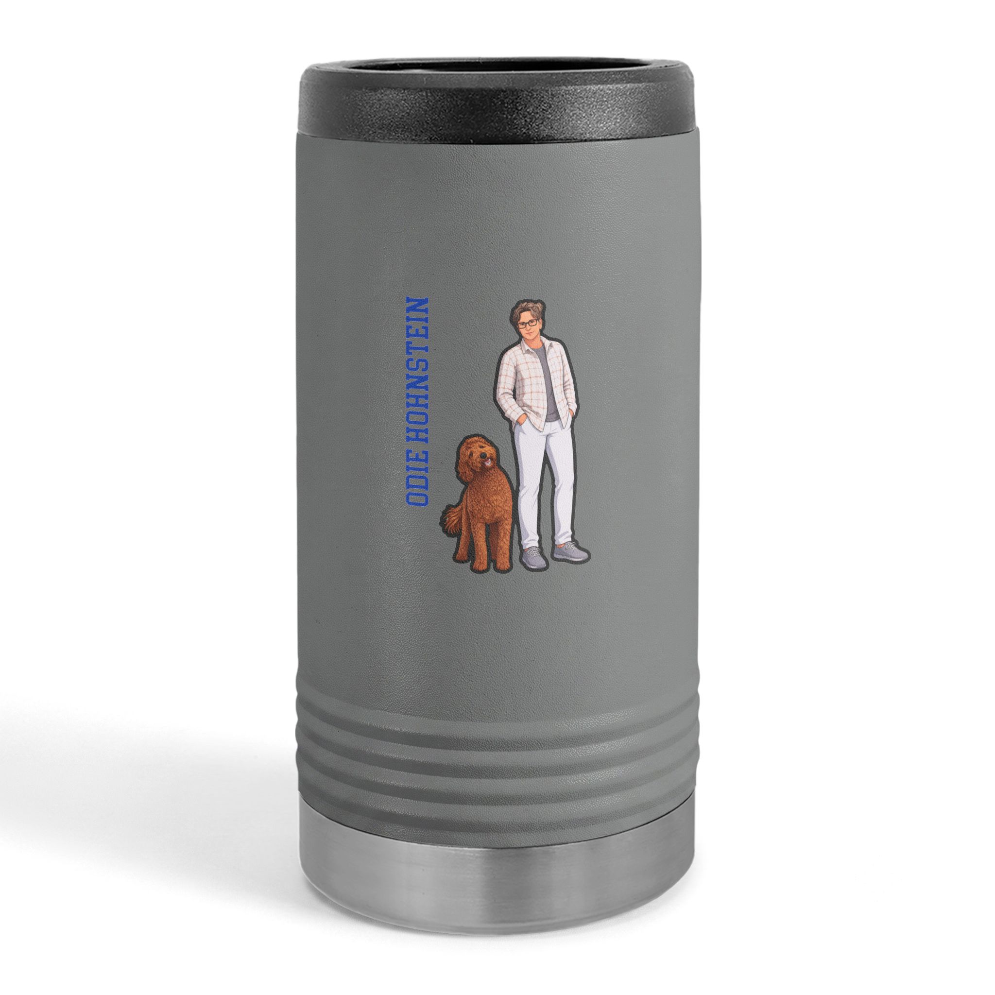 Slim Stainless Can Cooler — character_name_vertical in Grey