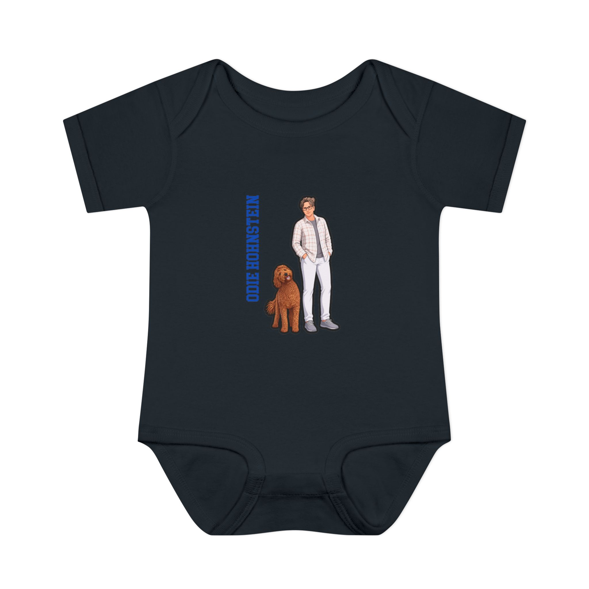 Baby Onesie — character_name_vertical in Black