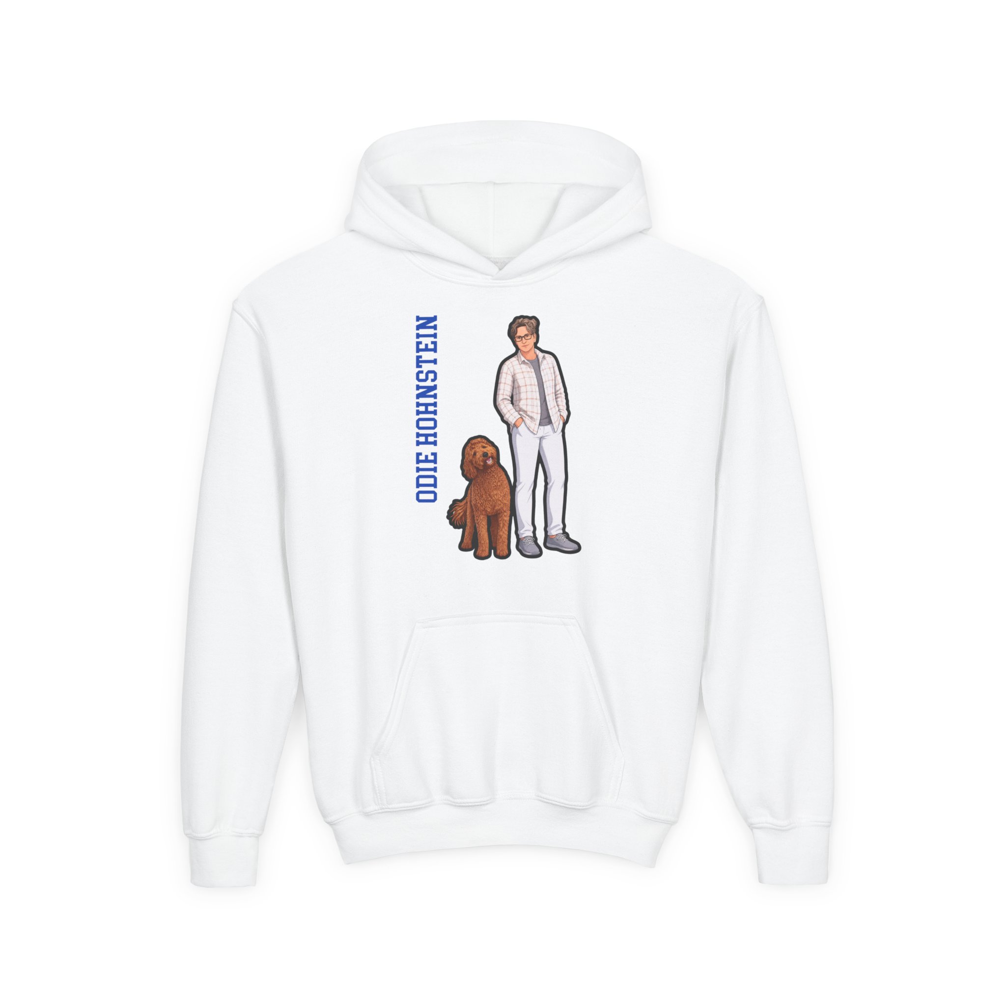 Youth Hoodie — character_name_vertical in White