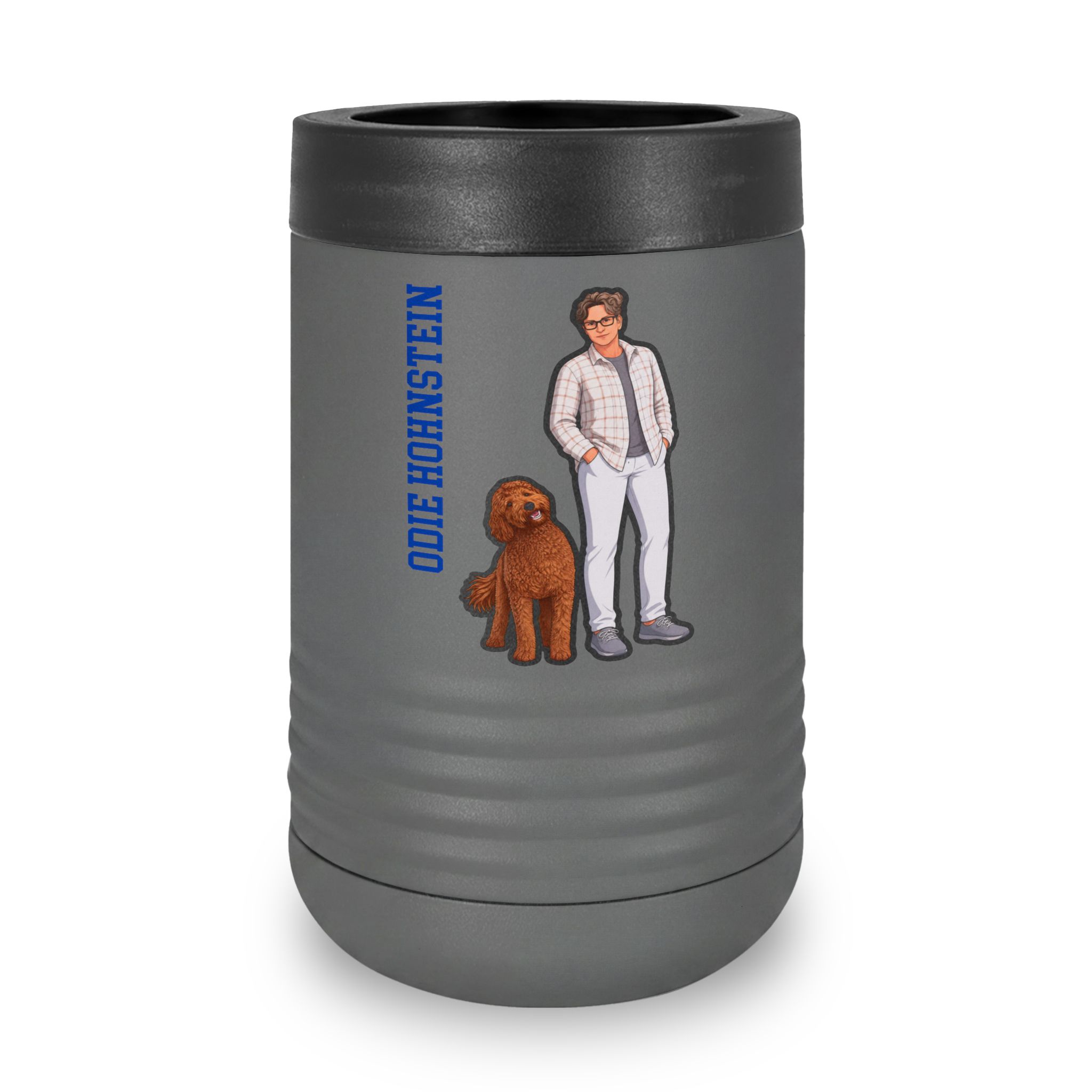 Stainless Can Cooler — character_name_vertical in Grey