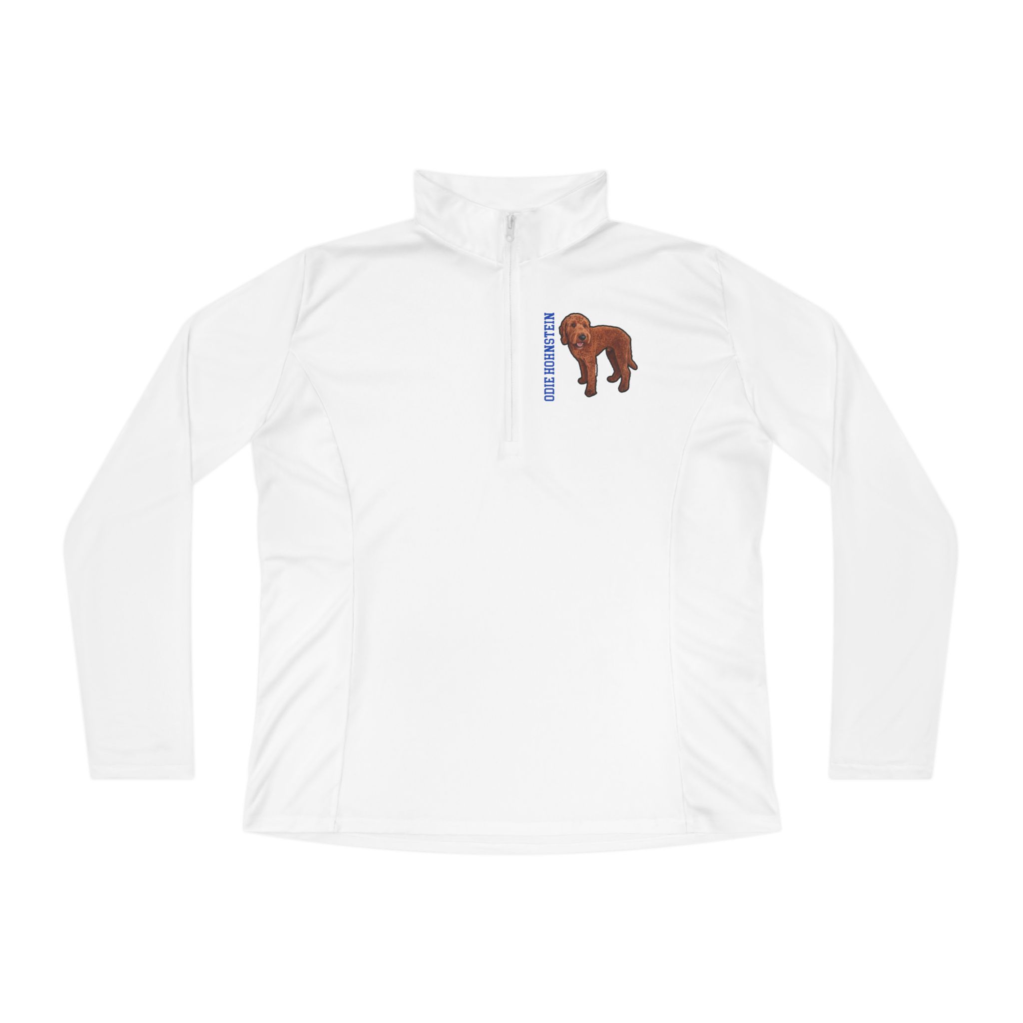 Women's Q-Zip Pullover — character_name_vertical in White