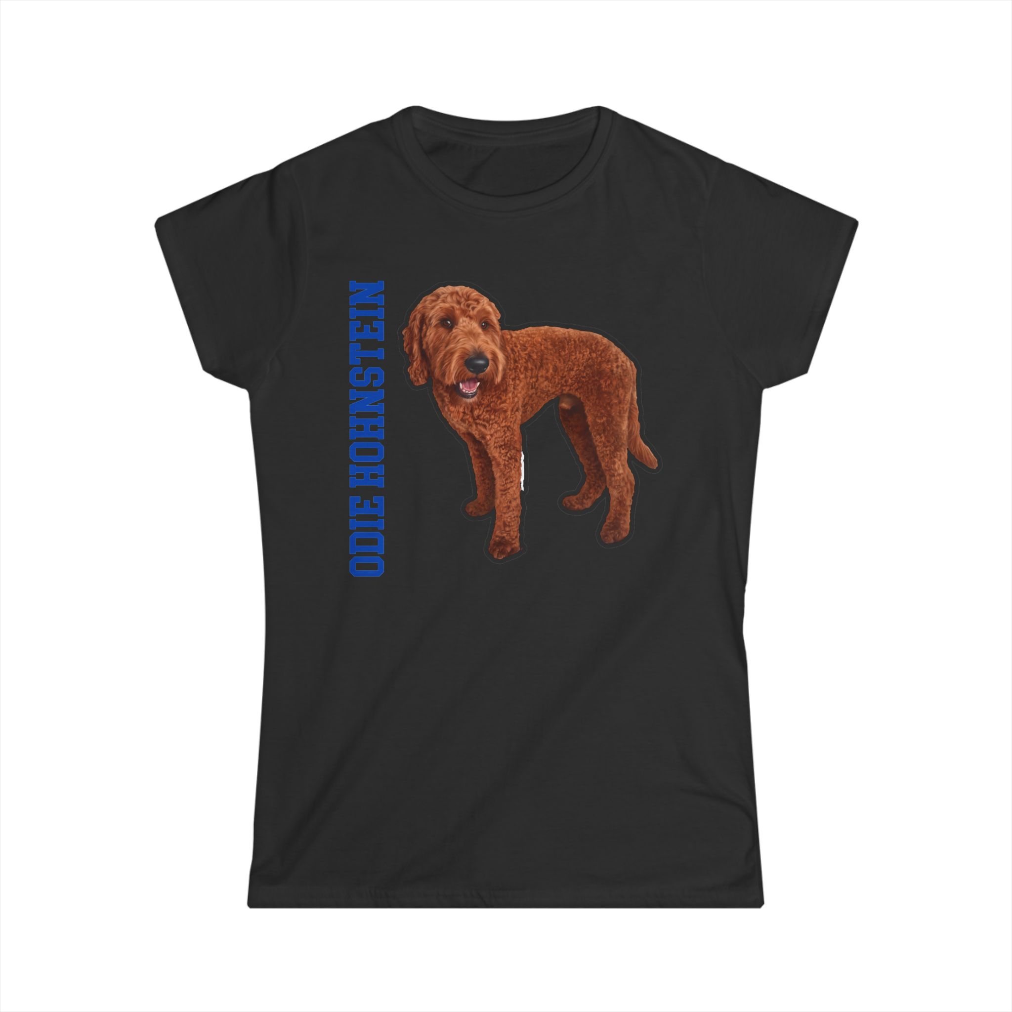 Women's Softstyle Tee — character_name_vertical in Black